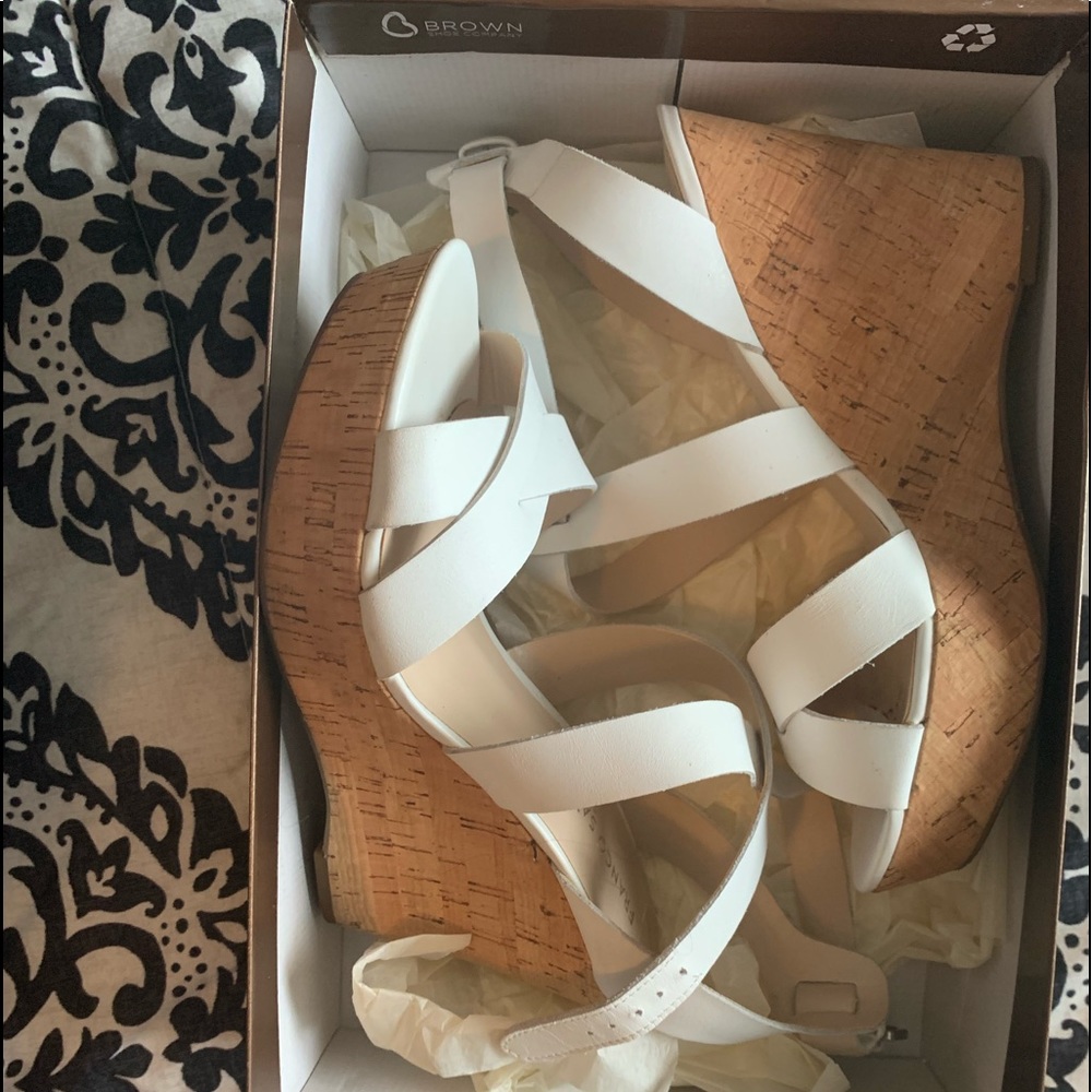 Franco Sarto white wedge heels